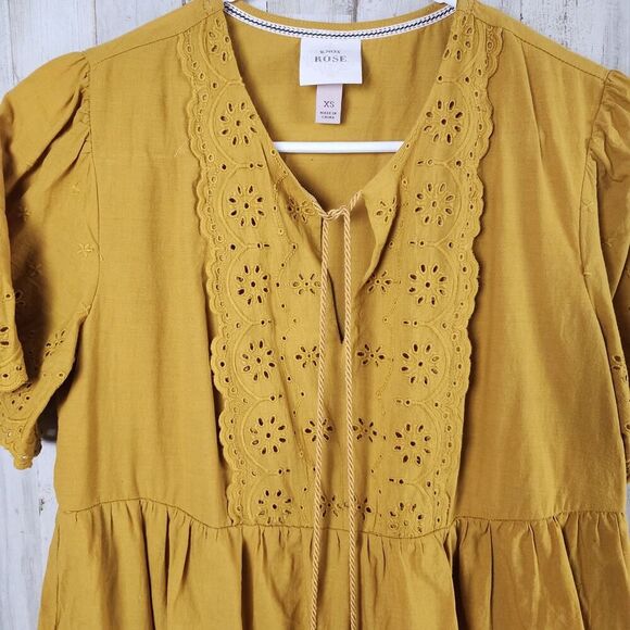 Knox Rose Eyelet Short Sleeve Boho Dress Mustard Size XS - Picture 5 of 11